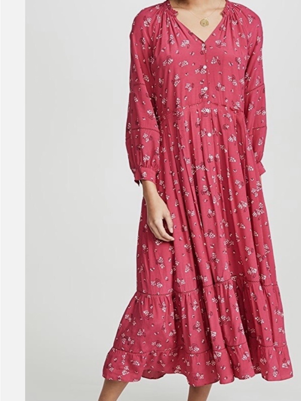 Floral V-Neck Midi Dress in Rose Red - Picture 4 of 5
